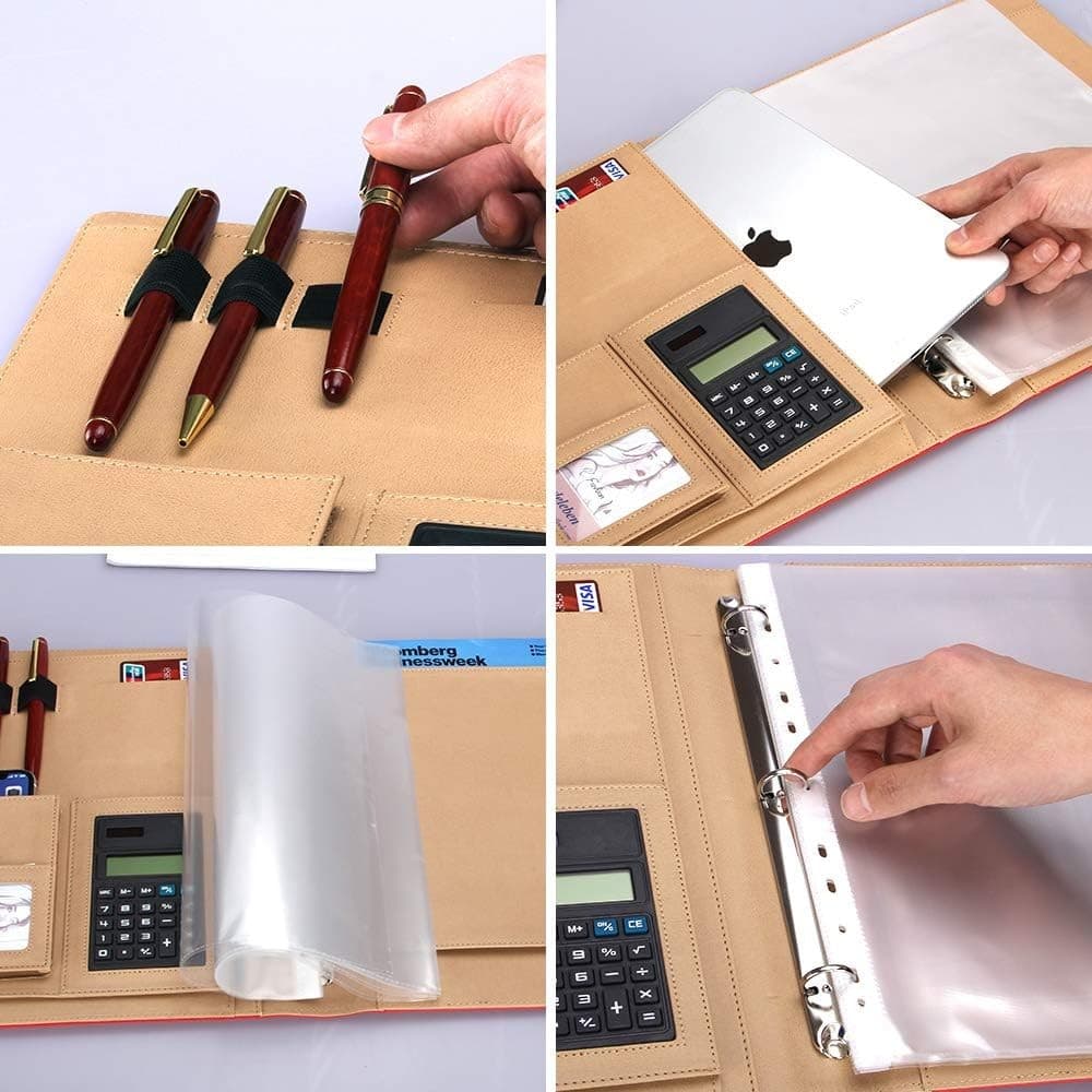 A4 Leather Padfolio with 3 Ring Portfolio Binder w/Clipboard Padfolio for Office 2
