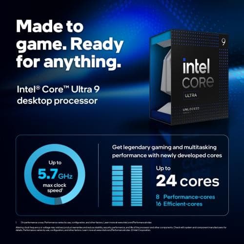 Intel Core Ultra 9 Desktop Processor 285K - 24 cores (8 P-cores + 16 E-cores) 4