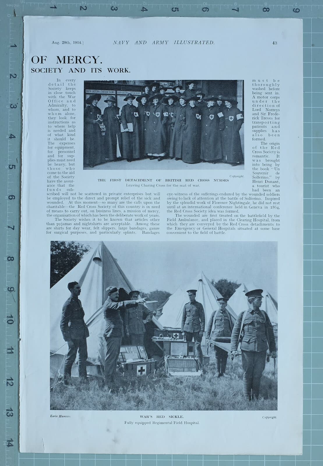 1914 WW1 PRINT BRITISH RED CROSS SOCIETY REGIMENTAL FIELD HOSPITAL NURSES 2