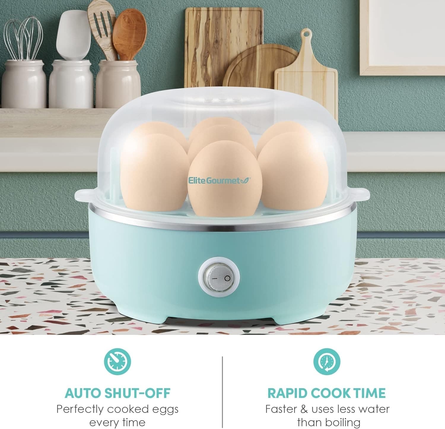 Elite Gourmet Easy Egg Cooker 7 Egg Electric Boiler Auto Shut Off Retro Mint New 5