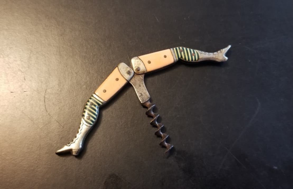 ANTIQUE GERMAN HALF NAKED LADY LEGS CORKSCREW 1800'S NICE 3 In GLASS DISPLAY BOX 5