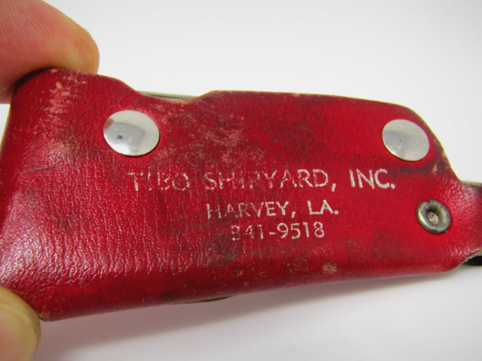 Vintage Pocket Knife & Holder: TIBO SHIPYARD Advertising Leather 2