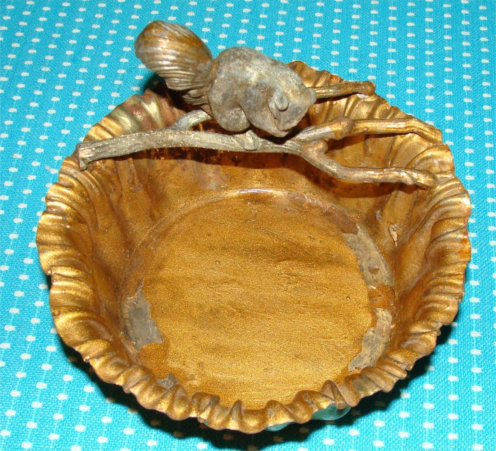 Vtg Antique Quadruple Silverplate Squirrel Branch Nut Bowl Crinkle Edges Empire 4