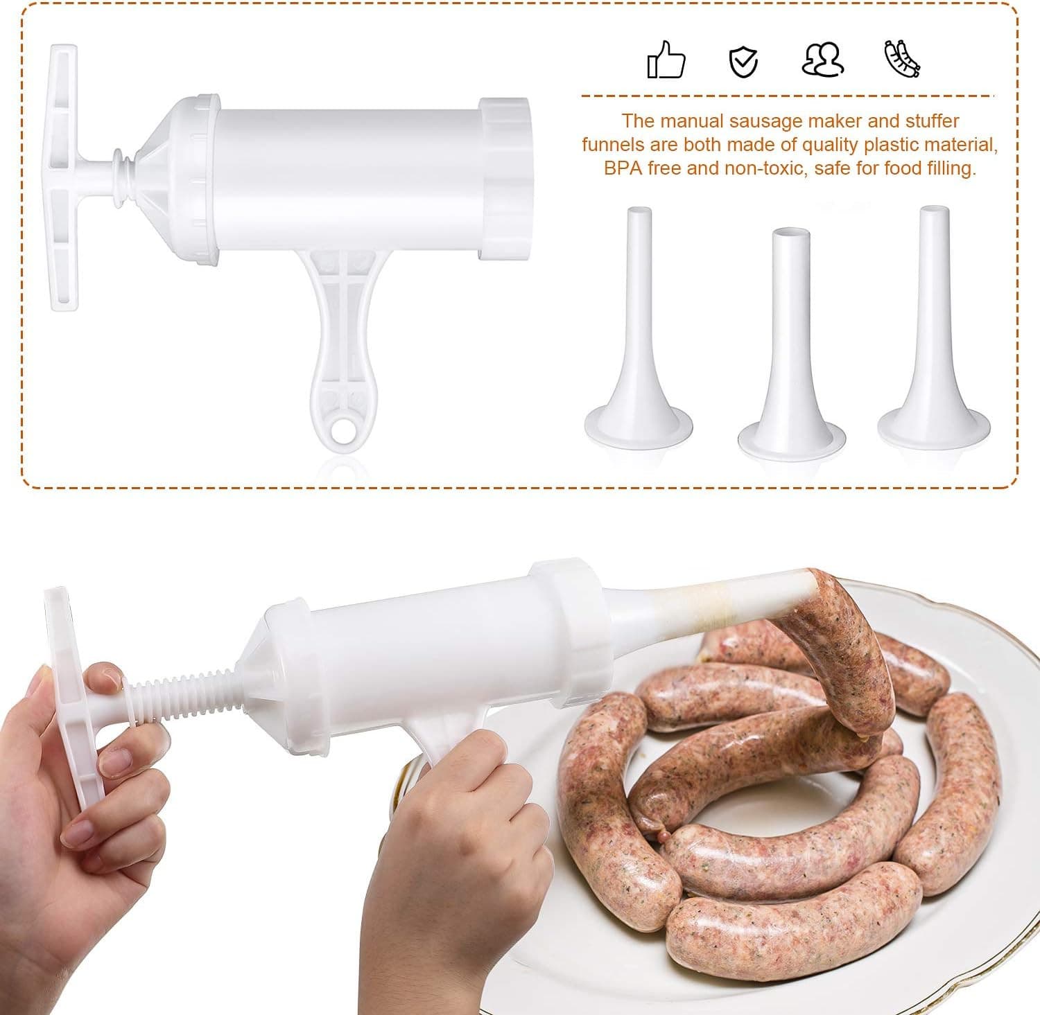 Sausage Stuffer Manual Maker Plastic Meat Filler Funnel Tubes Filling Tool for H 5