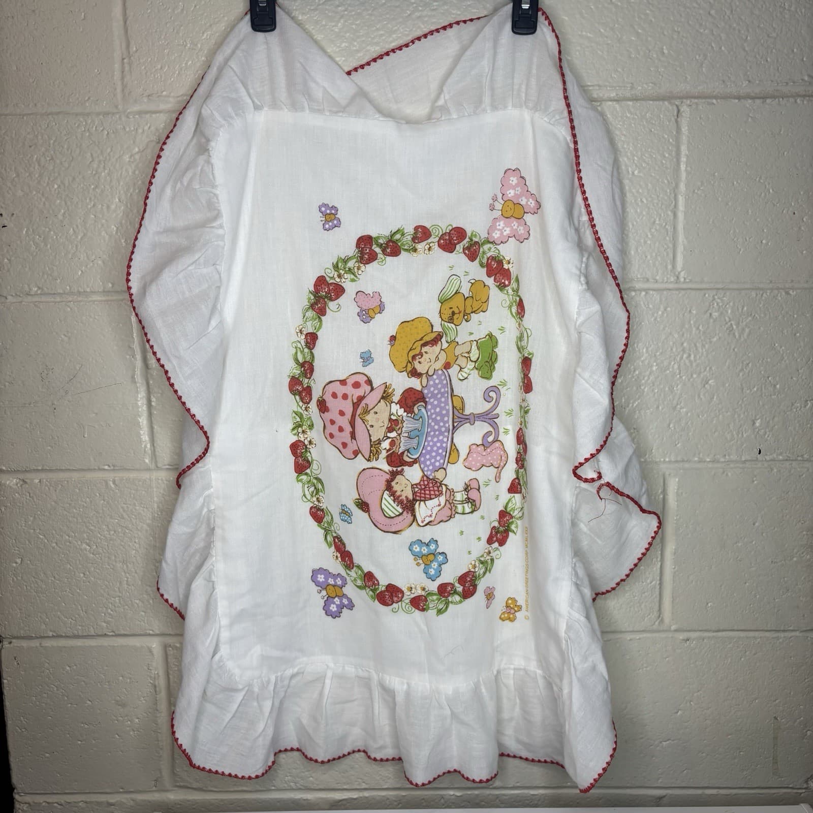 VTG American Greetings Strawberry Shortcake Ruffle Pillow Sham Set 2 White 1980 6