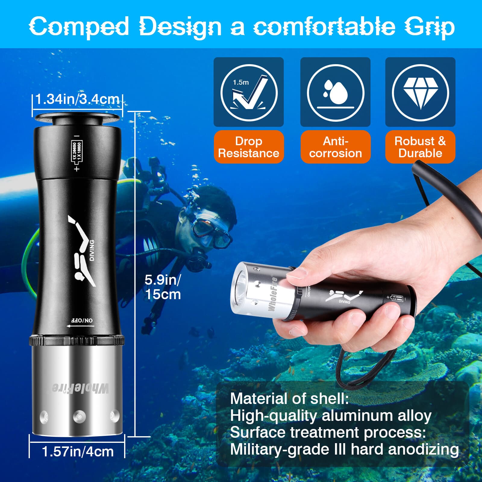 90000LM Underwater 80M Scuba Dive LED Flashlight Waterproof Diving Torch Lamp 5