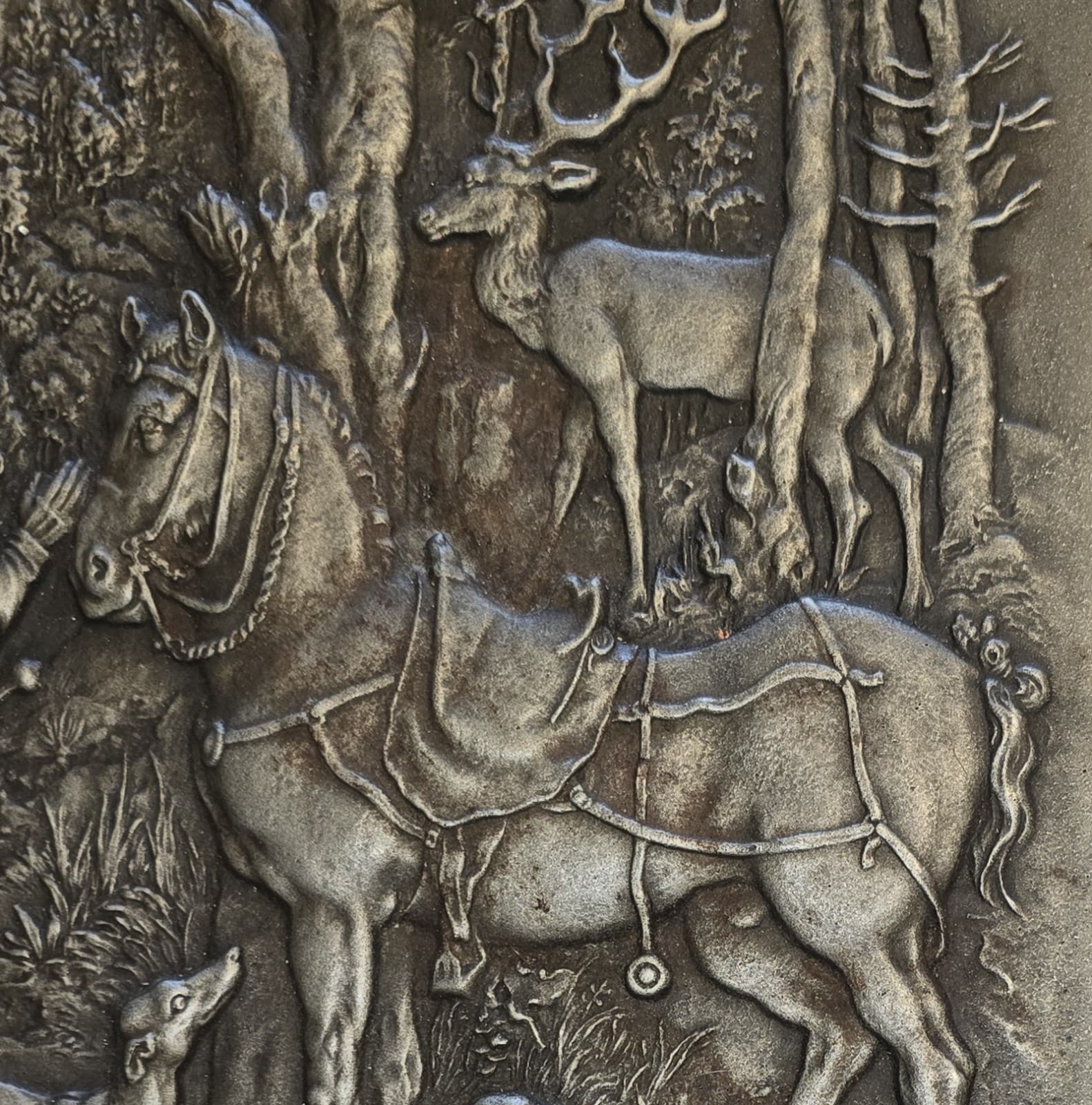 Vintage SHW Cast Iron St Eustace Wall Plaque Relief Hunting Scene 9.5 X 12.5 6