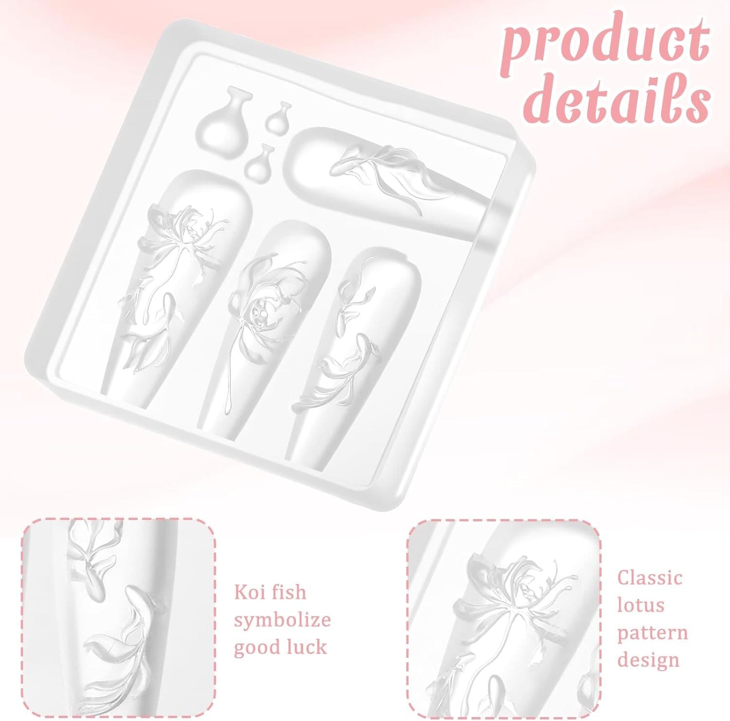 simarro 3D Lotus Flower Nail Art Mold Silicone Carving Template, Transparent  3