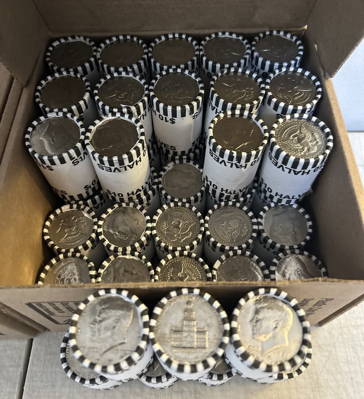 ❤️Lot of 5 Rolls Kennedy Half Dollars Unsearched Fed Wrapped Bank Rolls $50 Face 5