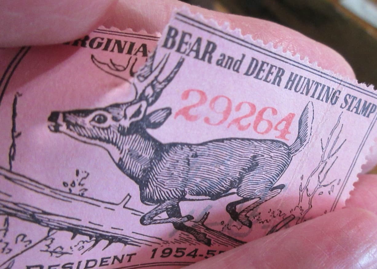 1954 - 55  Virginia Bear & Deer Hunting Stamp # 29264  has small tear (w19) 2