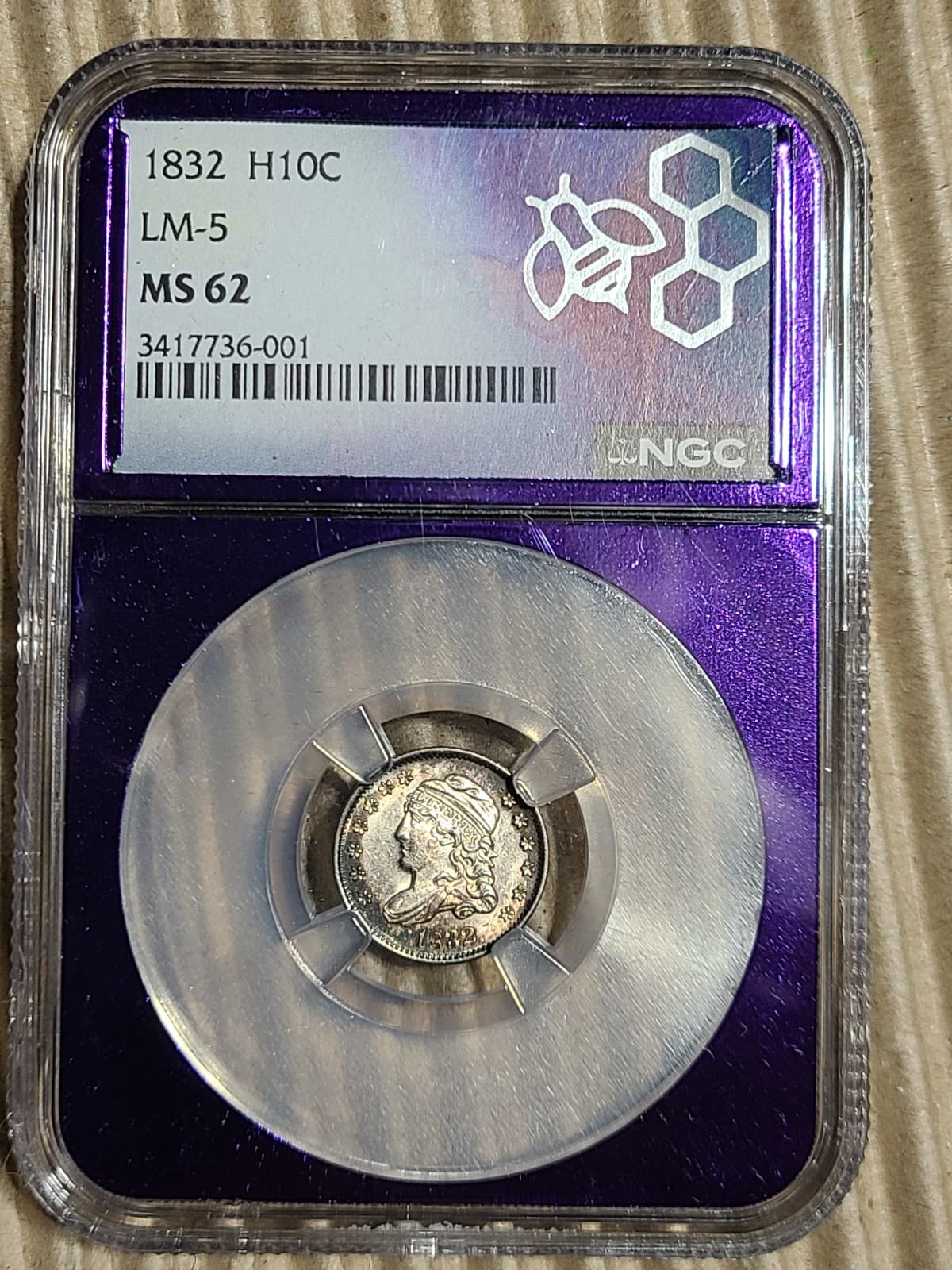 1832 H10C LM-5 Capped Bust Half Dime NGC MS62 Gorgeous Toning