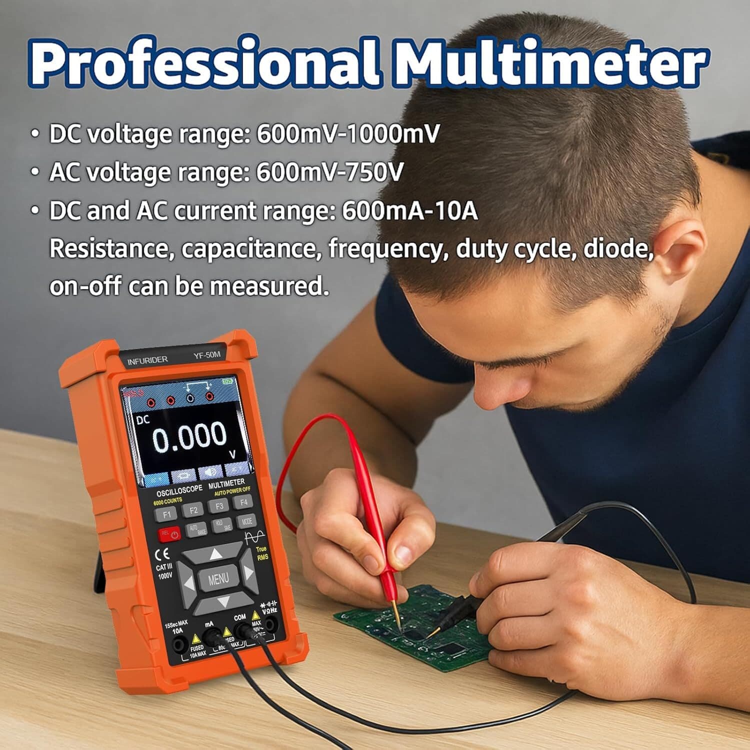 3 in 1 Handheld Oscilloscope Multimeter Digital Signal Generator 2 Channel 50MHZ 5
