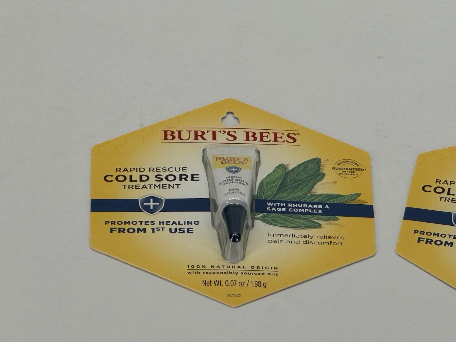 Pack of 2 - Burt's Bees Rapid Rescue Cold Sore Treatment .07 oz - NEW 2