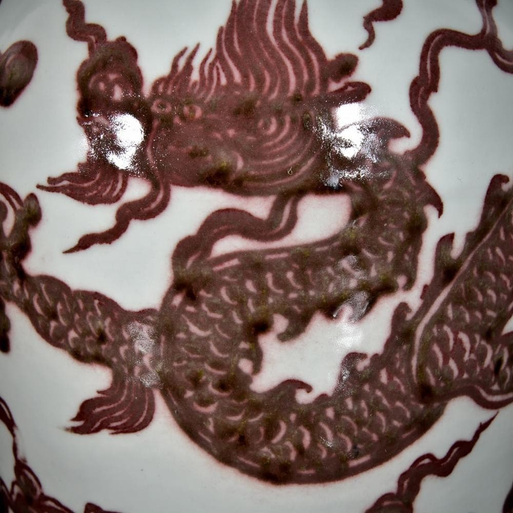 31CM Xuande Signed Old Chinese Underglaze Red Porcelain Vase w/dragon U1335 5