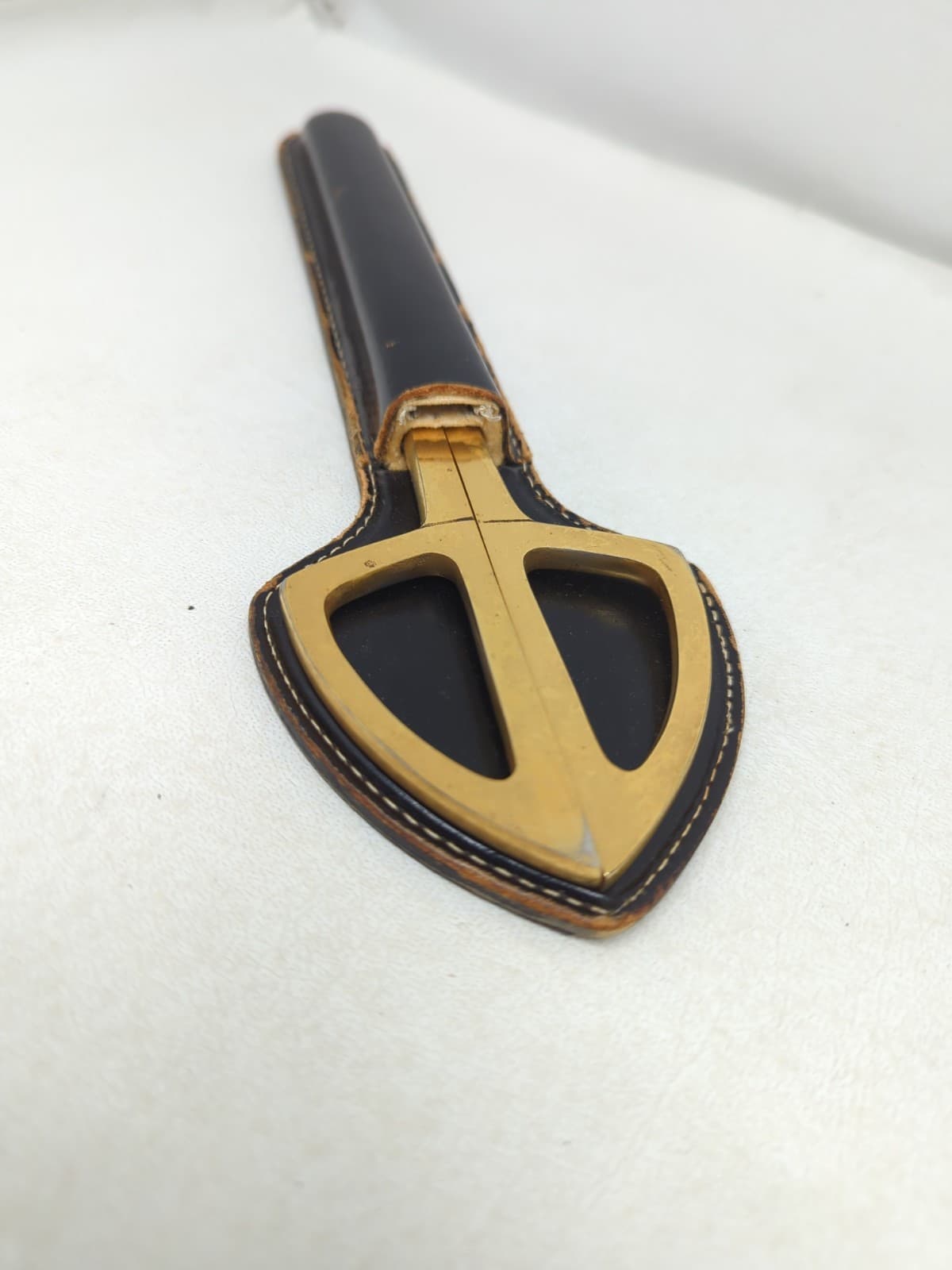 Vintage German Art Deco Scissors 9" In Leather Case Brass Tone Handles  4