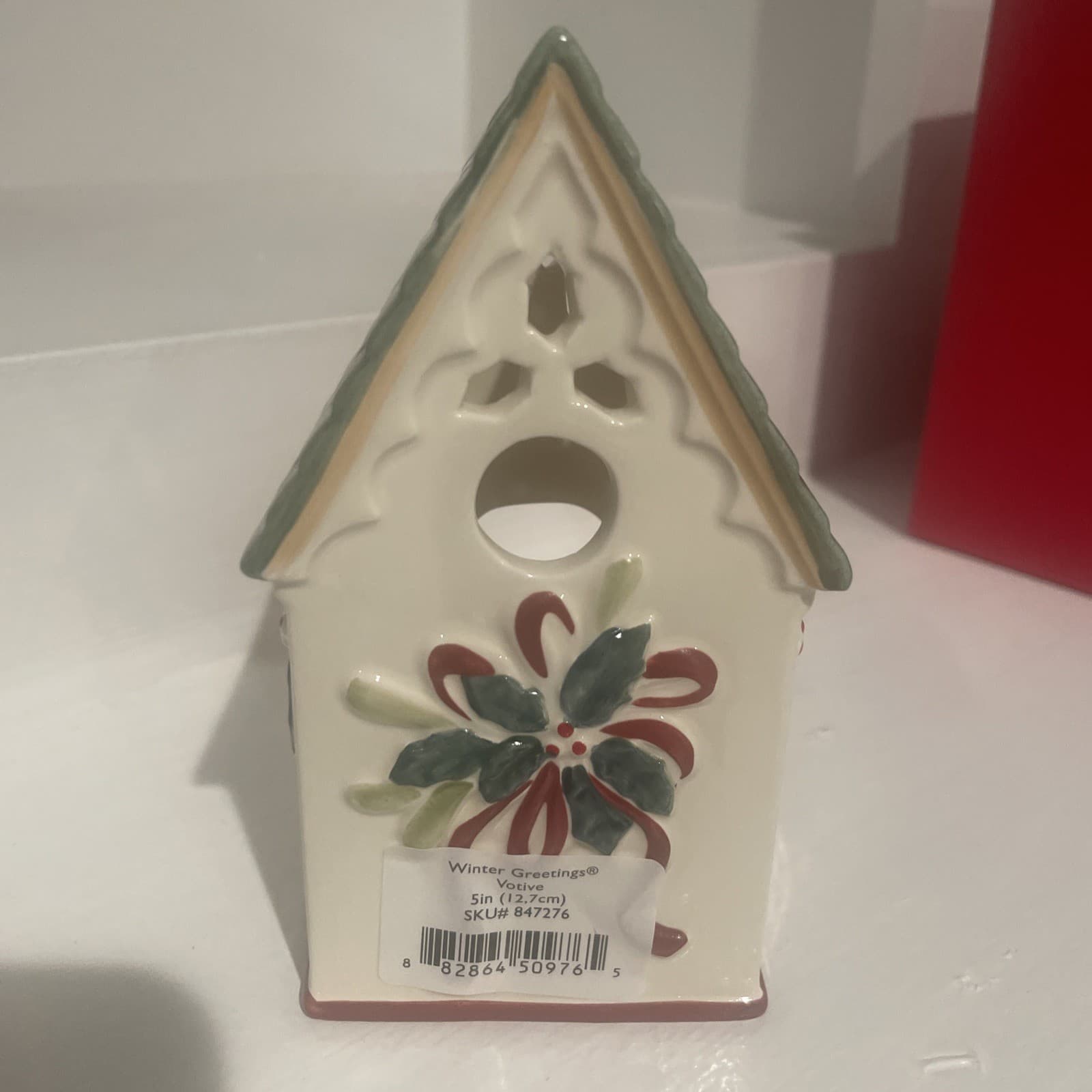 Lenox American by Design- Winter Greetings Holly House Votive - New 4
