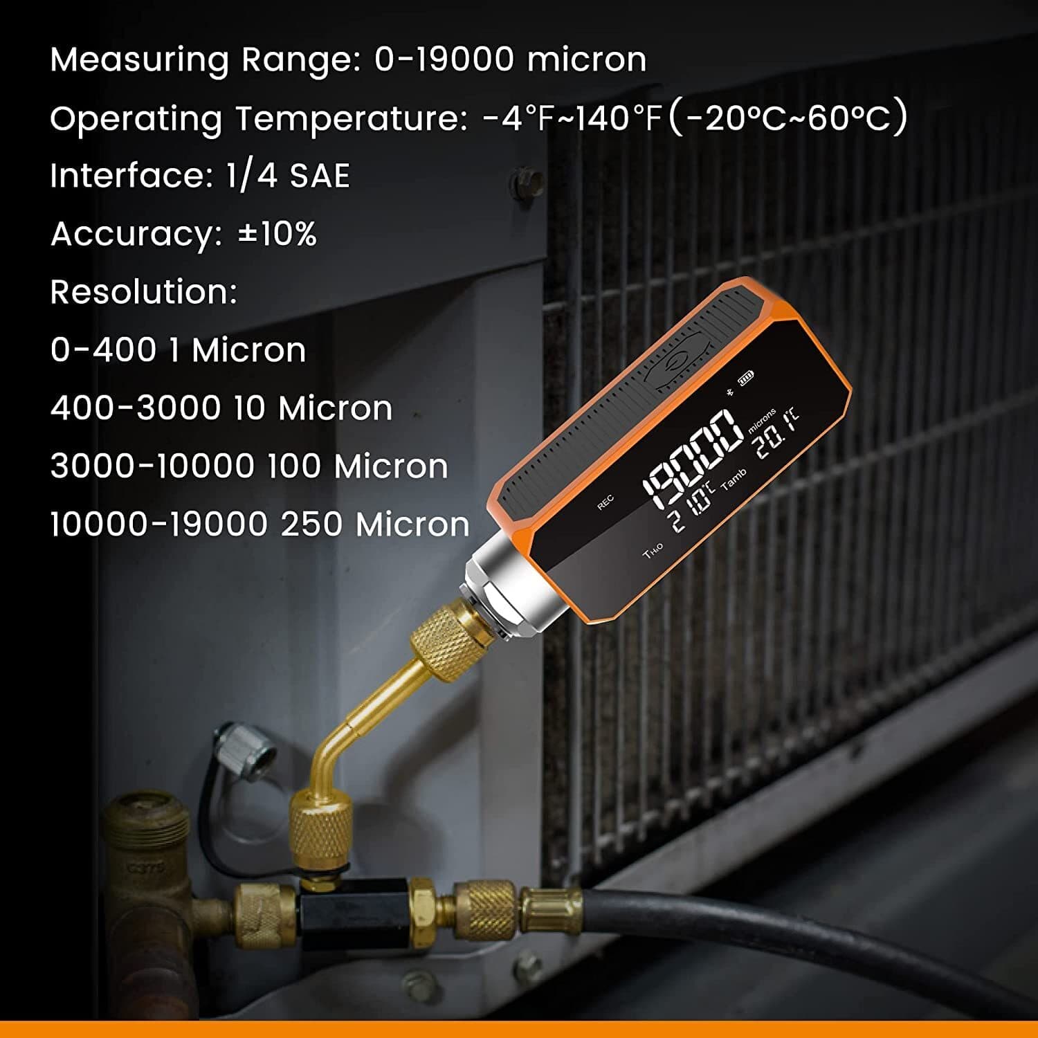 Elitech Digital Vacuum Gauge Mini Meter for HVAC/R, 1~19000 Microns w/Adapter 2
