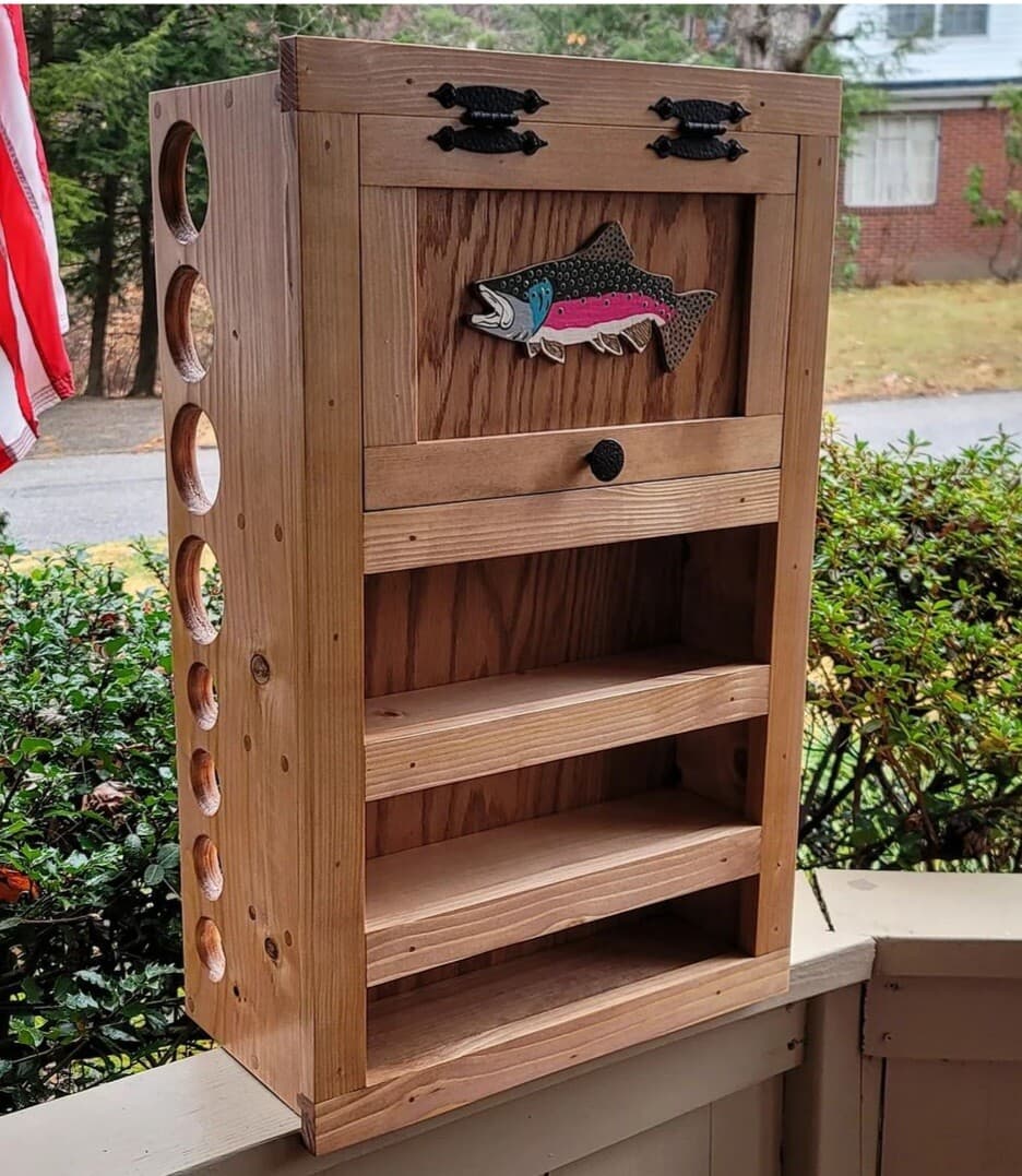 FLY ROD & REEL STORAGE CABINET - Choose your Trout species & Stain