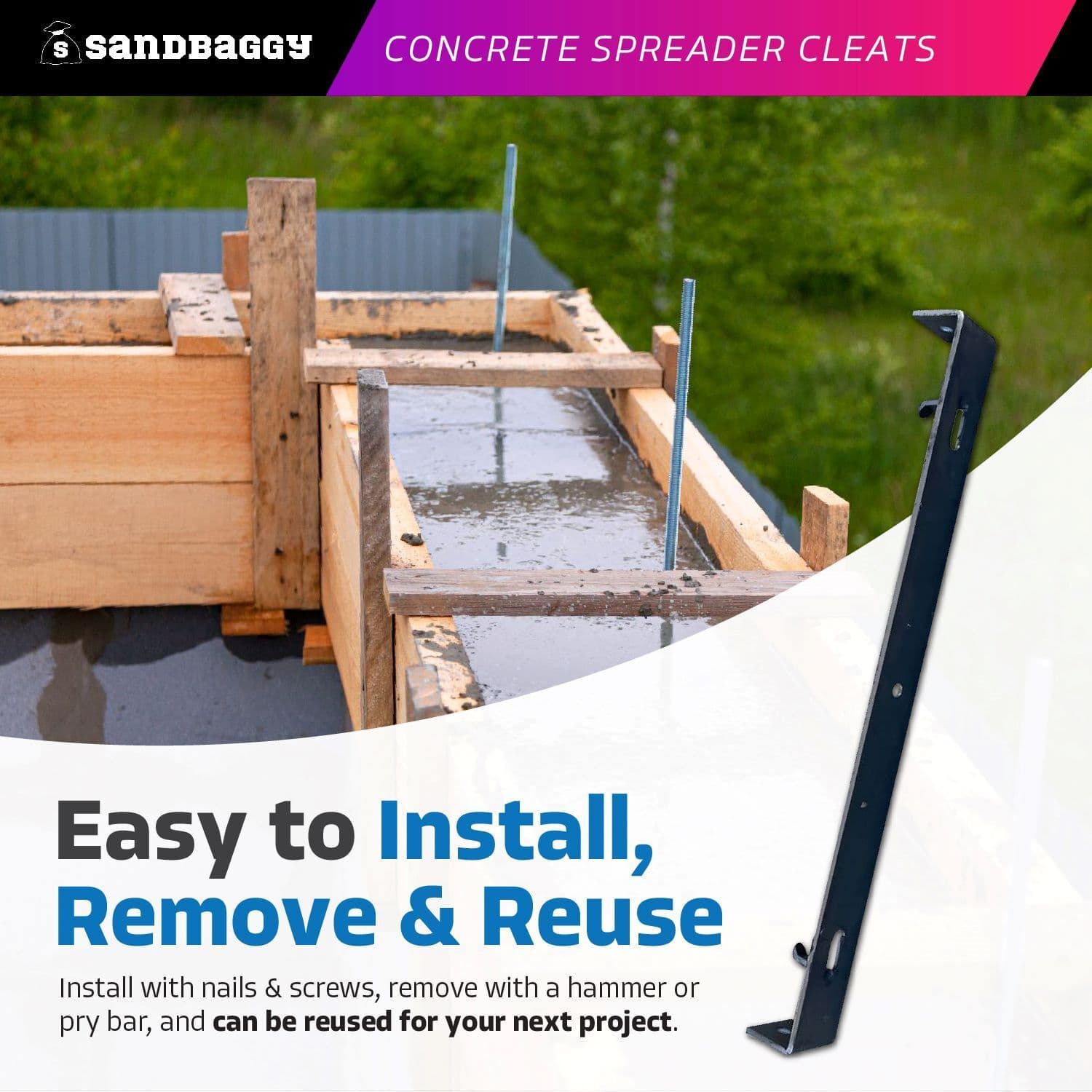 Sandbaggy Concrete Spreader Cleats (Multiple Sizes) - Concrete Form Clips 4