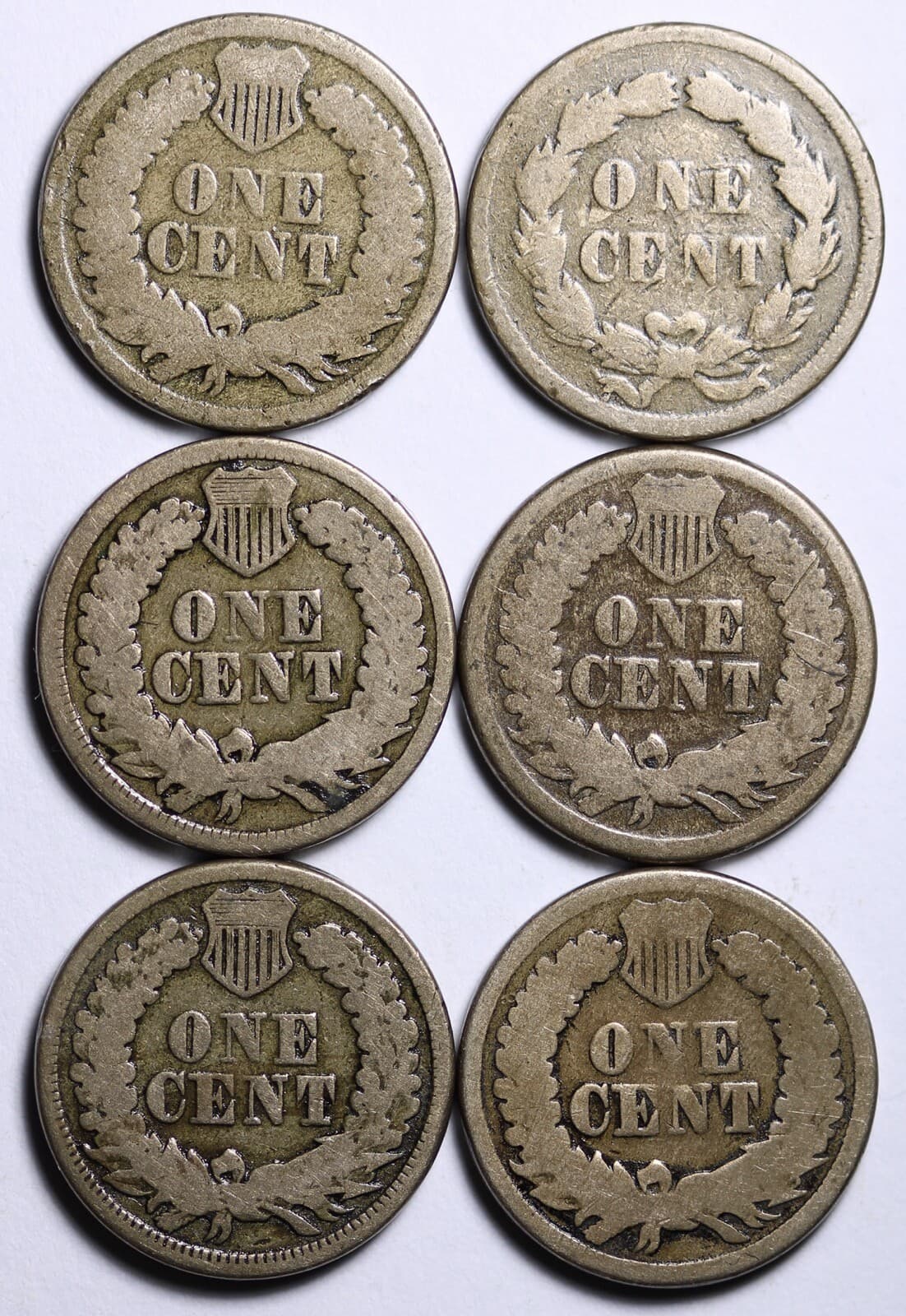 1859-1864 CN SHORT SET INDIAN HEAD CENT LOT OF 6 G/VG FREE SHIPPING  2