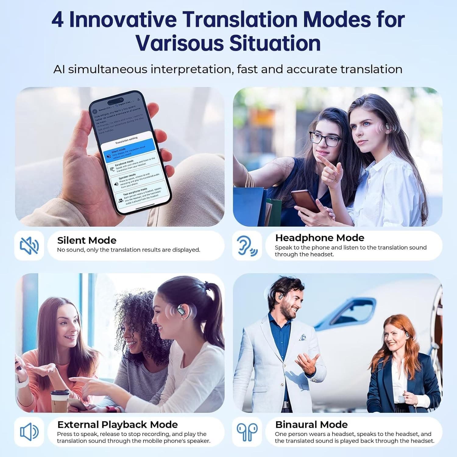 AI Translation Earbuds Real Time, 144 Language Translator with Black  4