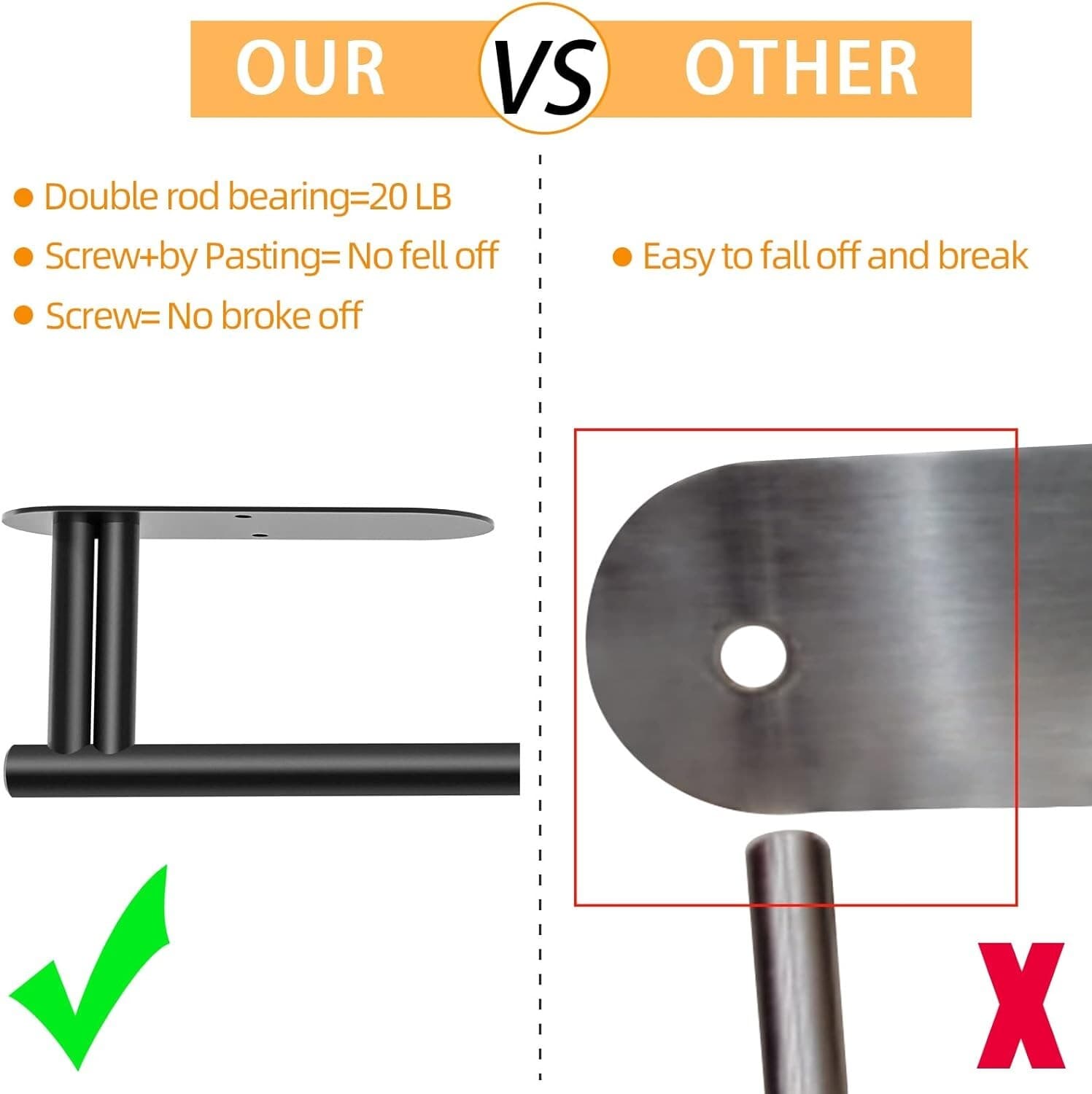 Under Cabinet Paper Towel Holder Double Rod Bearing Self-Adhesive Wall Mounted 3