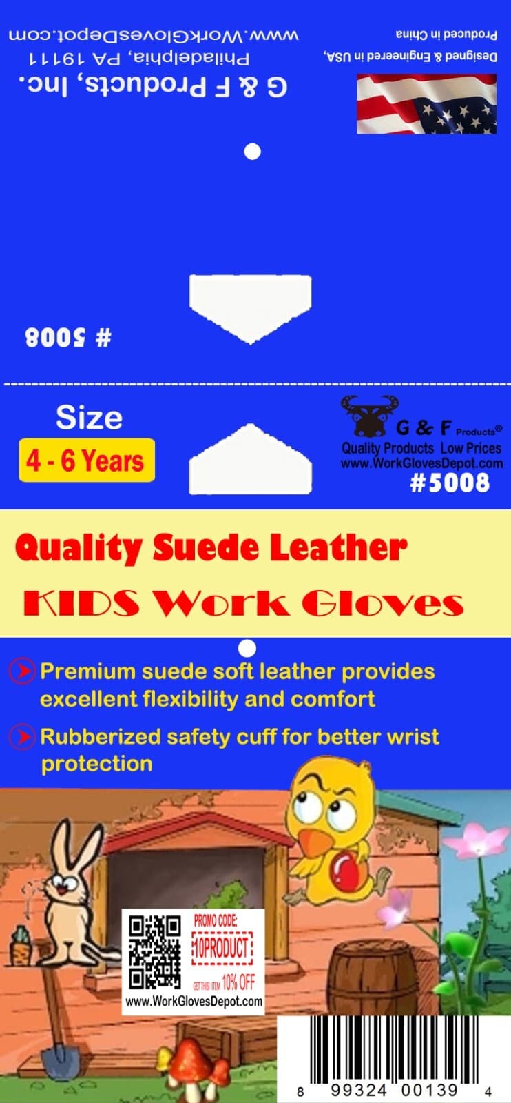 G & F 5008 JustForKids Work And Gardening Gloves With Rubberized Safety Cuff 2