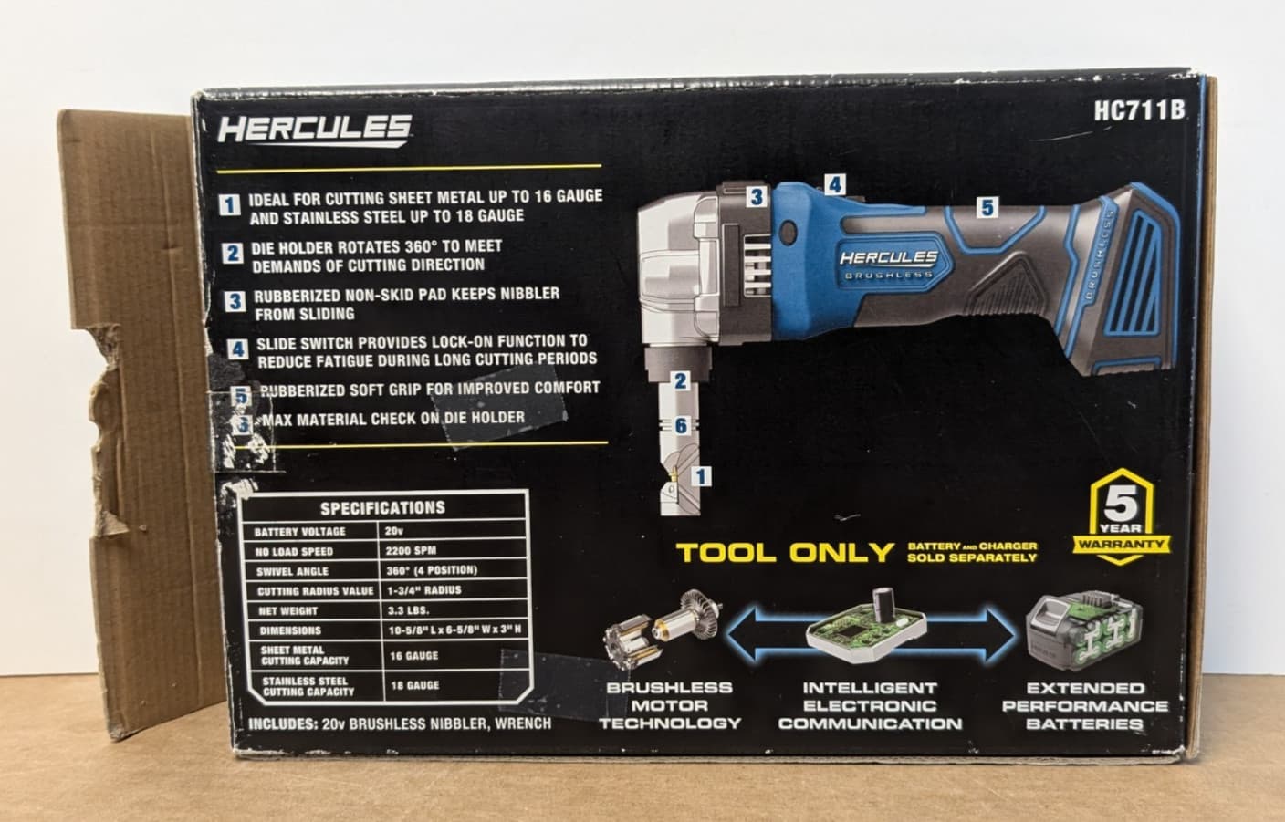 Hercules HC711B 20V Cordless 16 Gauge Nibbler - Tool Only - NEW IN OPEN BOX! 4