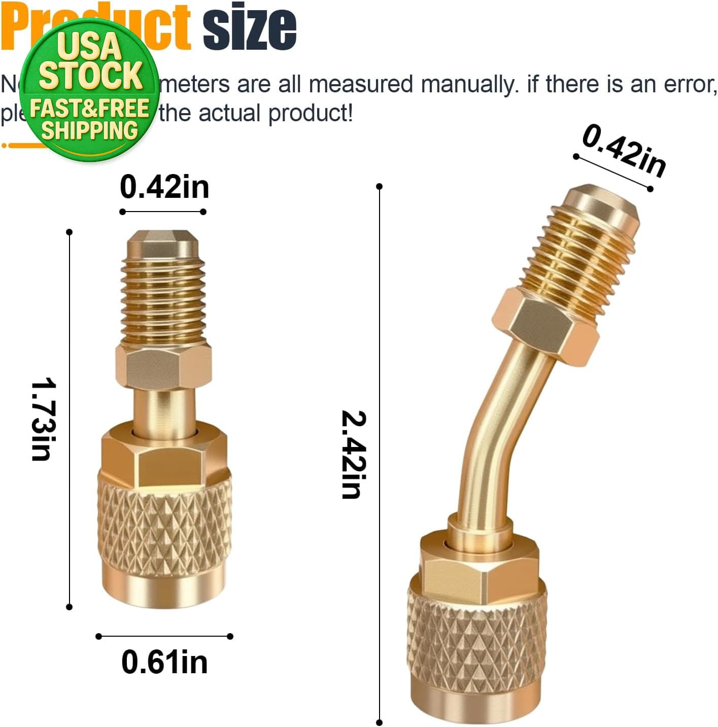 R410A Adapter 5/16 SAE Female to 1/4 Male Flare Straight Angled HVAC Fitting 2