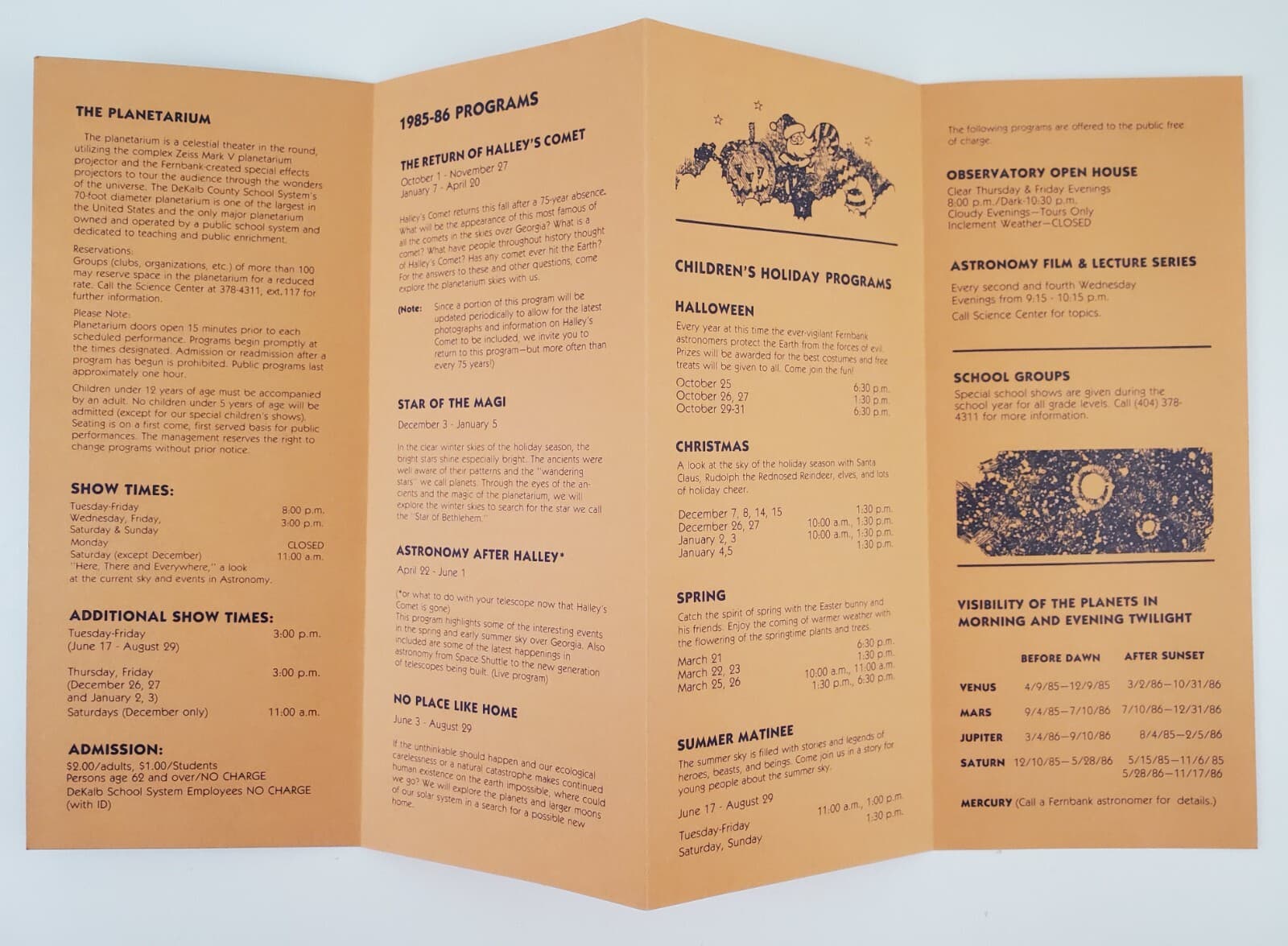 1985 Atlanta GA Fernbank Jim Cherry Memorial Planetarium Programs Vtg Brochure 3