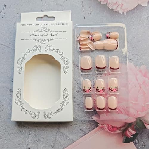 24 Pcs French Tip Press on Nails Short Square Flower Fake Nails with Designs  6