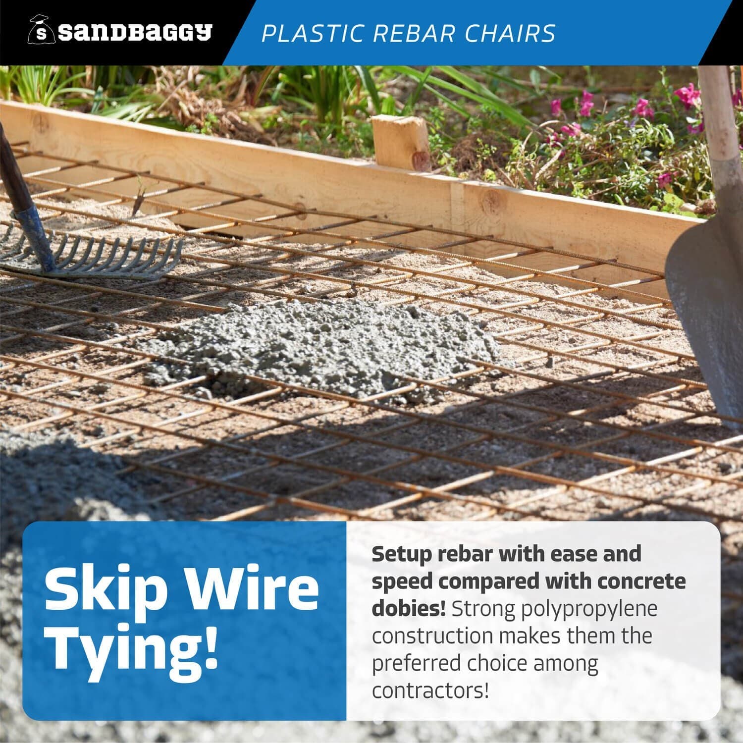 Sandbaggy 2-1/4 Inch Rebar Plastic Chair | Fits Rebar #3 to #5 | Heavy Duty 3