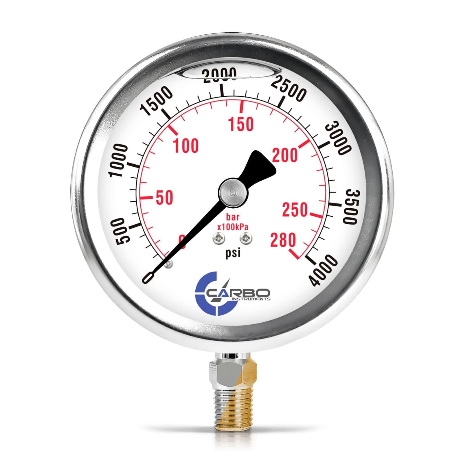 4" Pressure Gauge, Stainless Steel Case, Liquid Filled, Lower Mnt 4000 PSI