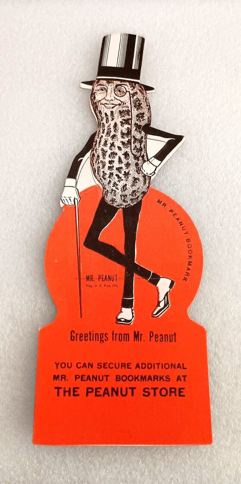 Rare Planters Mr. Peanut Cardboard Bookmark Unpunched NOS New 1940 2