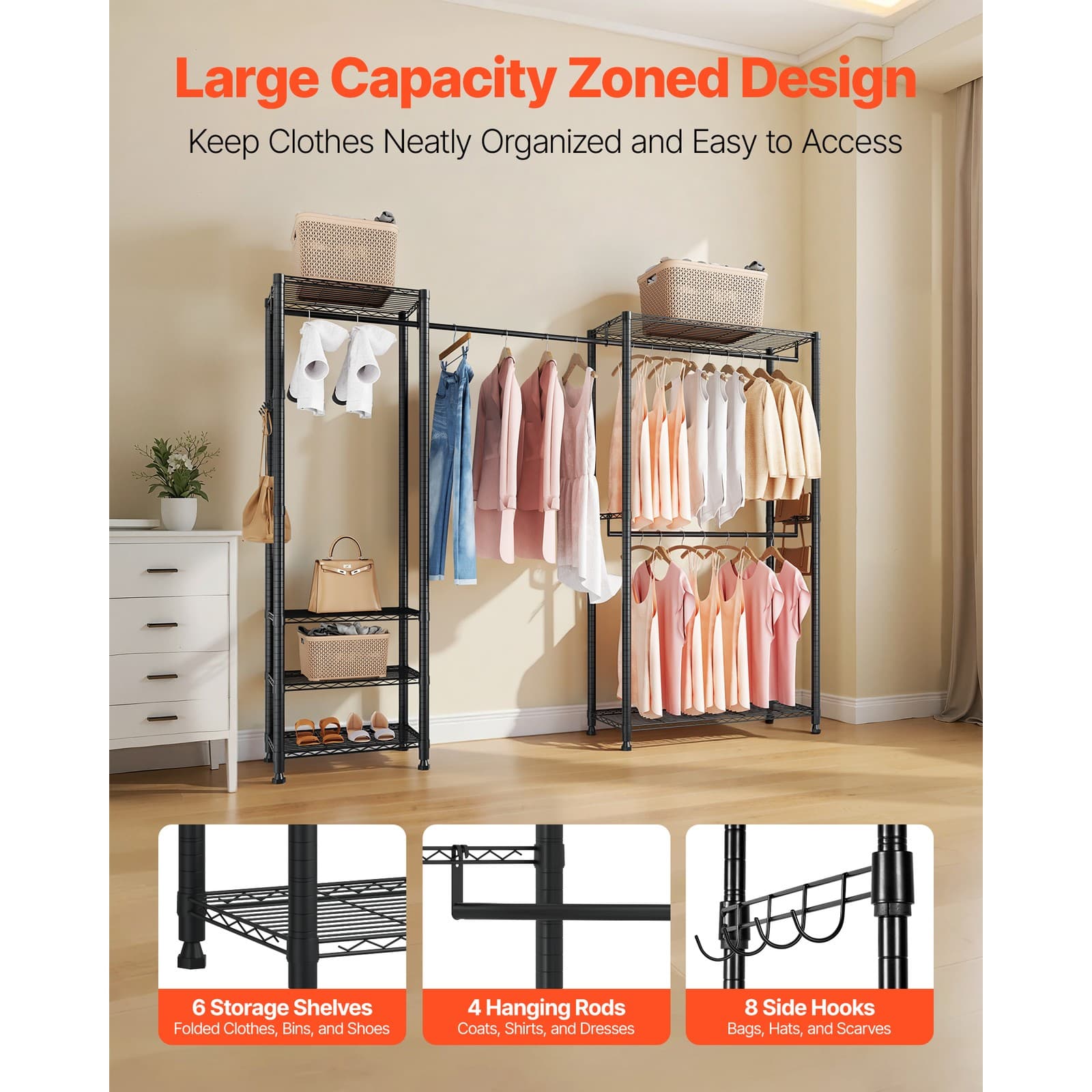 Uimoso Freestanding Closet Organizer with Durable Carbon Steel Frame 2