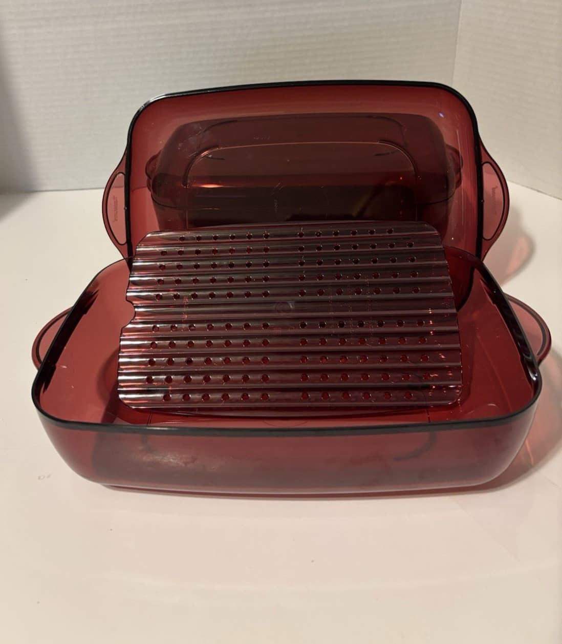 Two Tupperware Steamers cranberry W Lid & Steam Screen Insert Complete Preowned 2