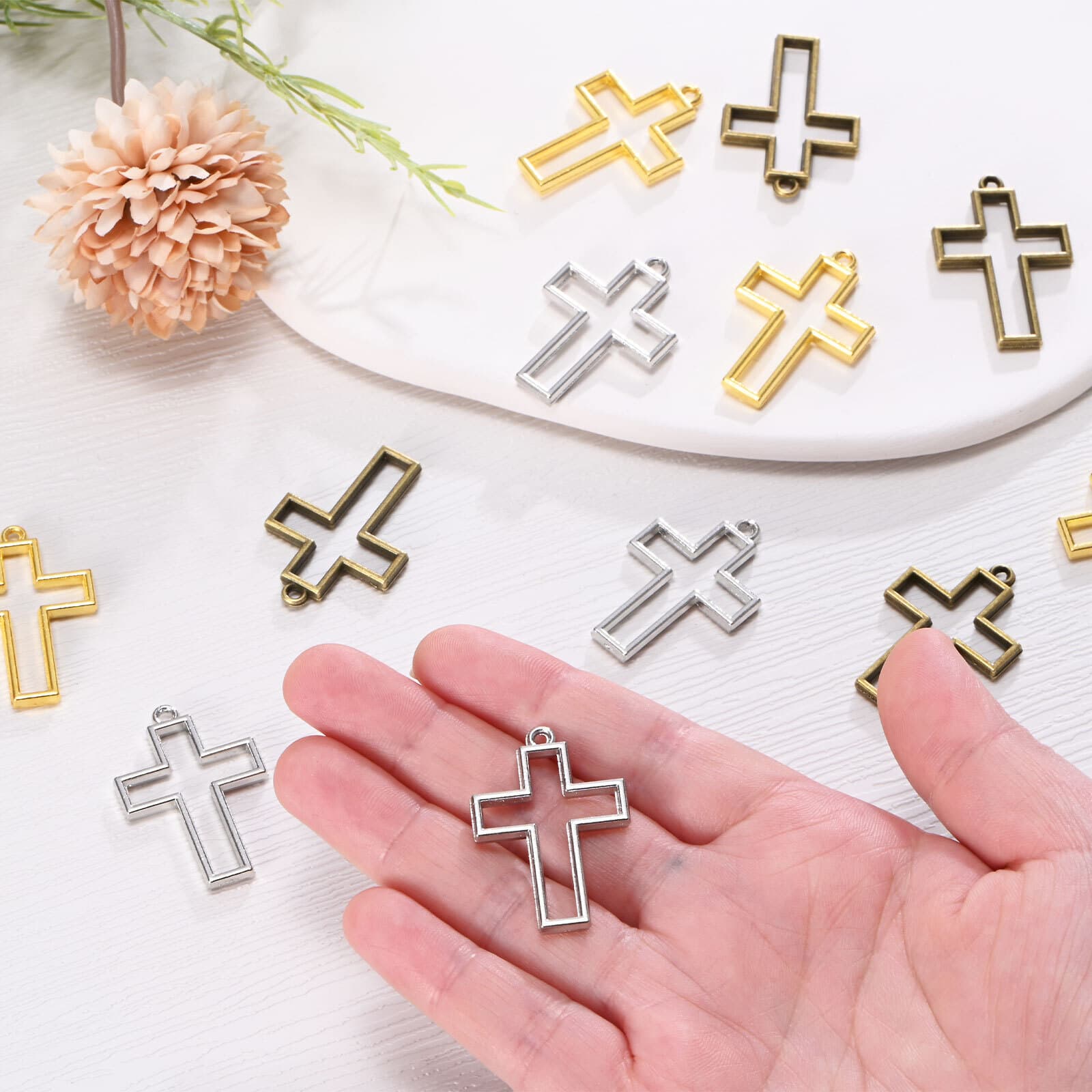 50-Pack Open Bezels, Cross Shape Bezel Pendants for Resin[Silver Tone] 6