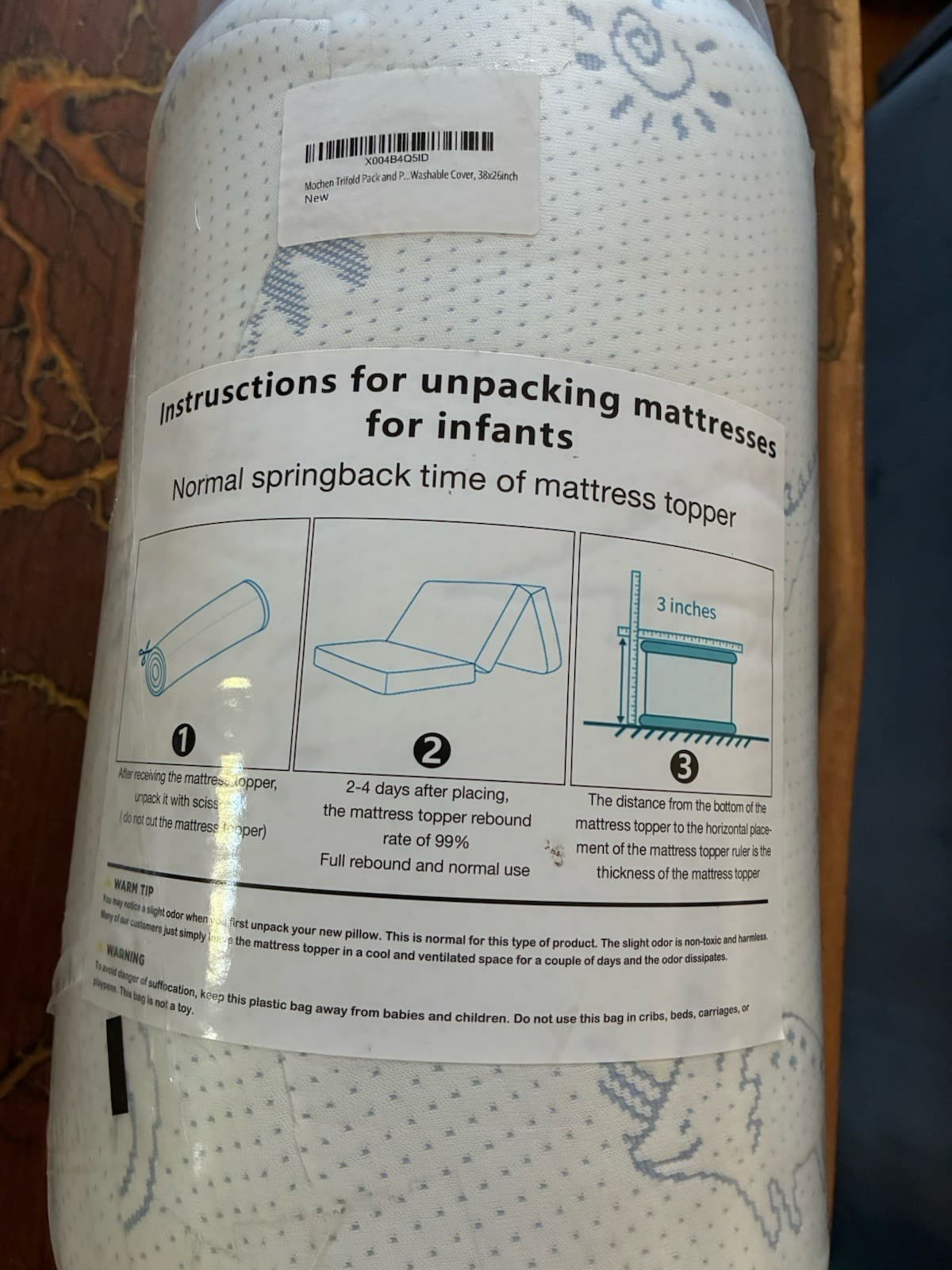 Mochen Trifold Pack and Play Mattress Pad Dual-Sided Memory Foam 38x26 - NEW 6