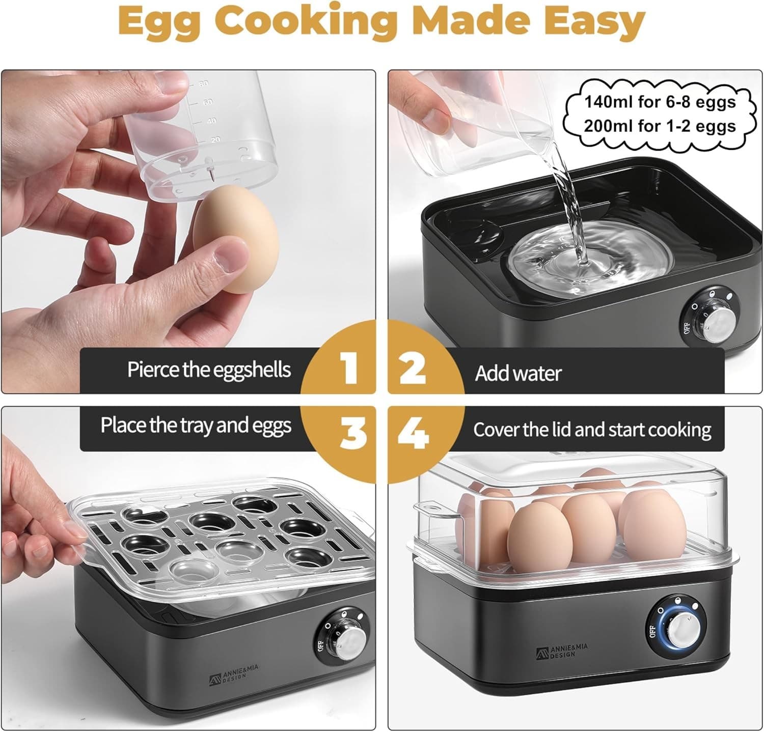 Electric Egg Cooker, Stainless Steel 8 Egg Capacity egg boiler, 500W,Hard,Medium 5