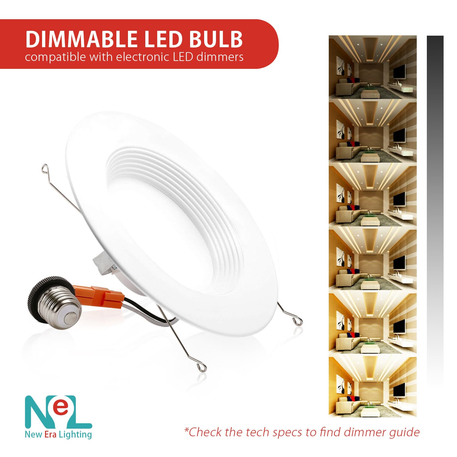 1-72 X 5/6 inch 15W Recessed DownLight Baffle LED Dimmable Retrofit 5