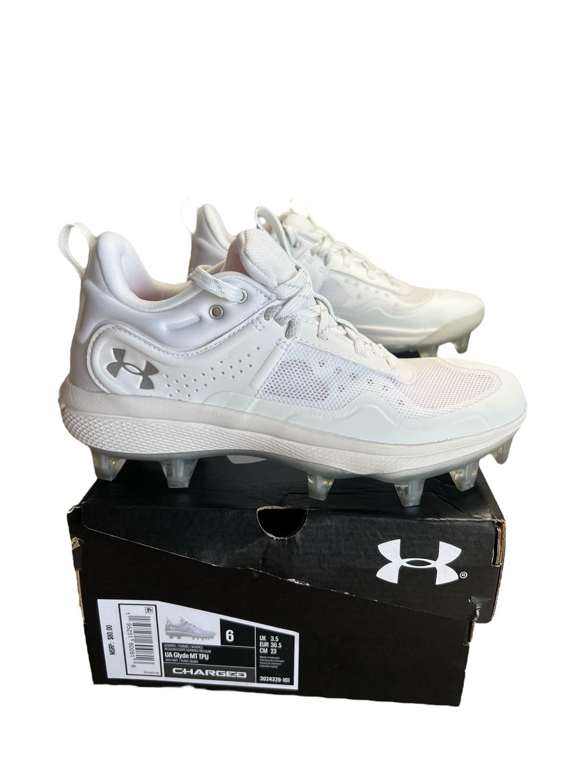 Under Armour Women's Glyde MT TPU Softball Cleat Shoe 3024329-101 White Size 6 4