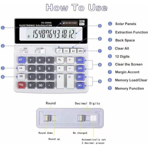 Desk Calculator Large 12 Digit Display, Dual Power Basic Calculator Desktop,  4