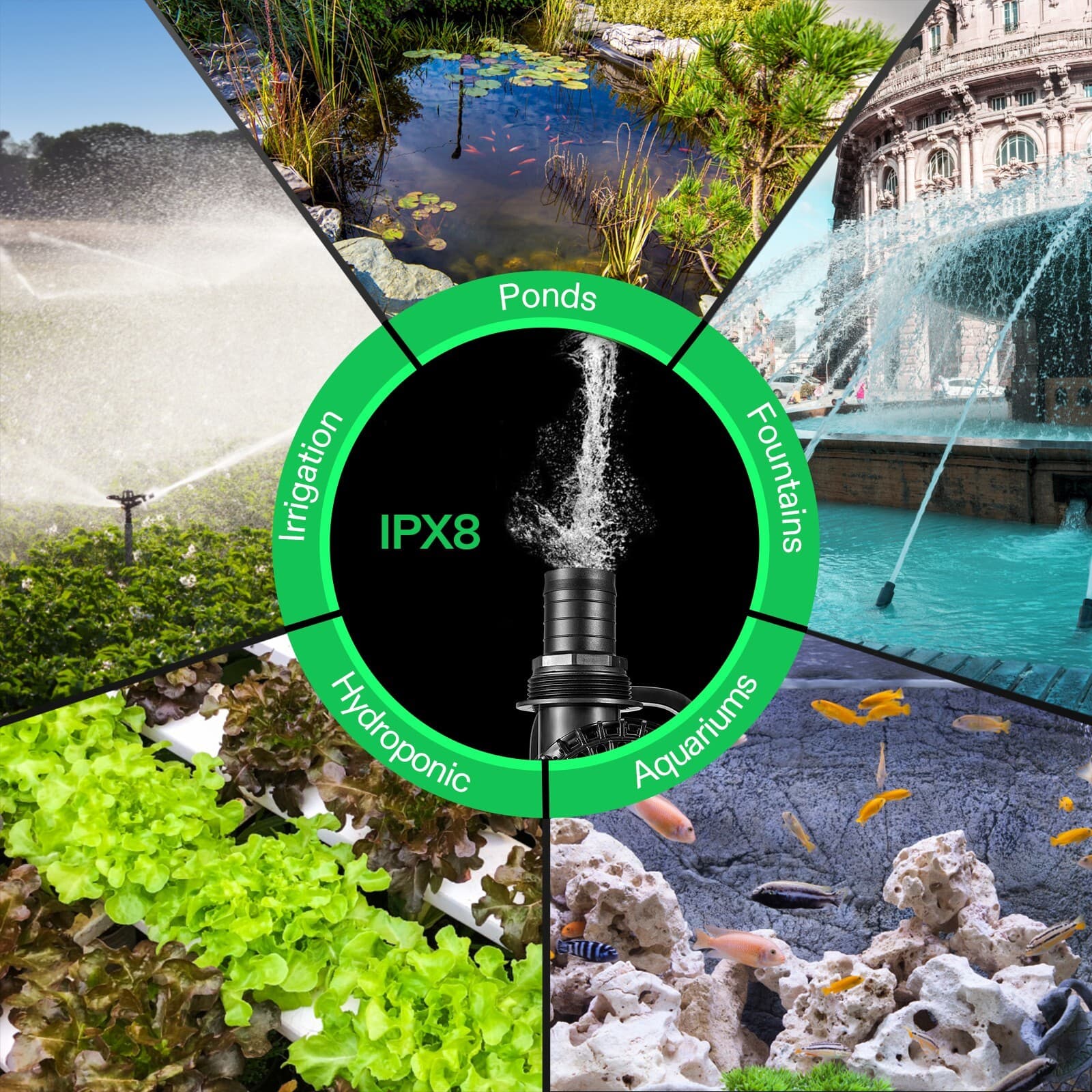 VIVOSUN Aquarium Submersible Water Pump Power Hydroponic Fountain Pond Fish Tank 6