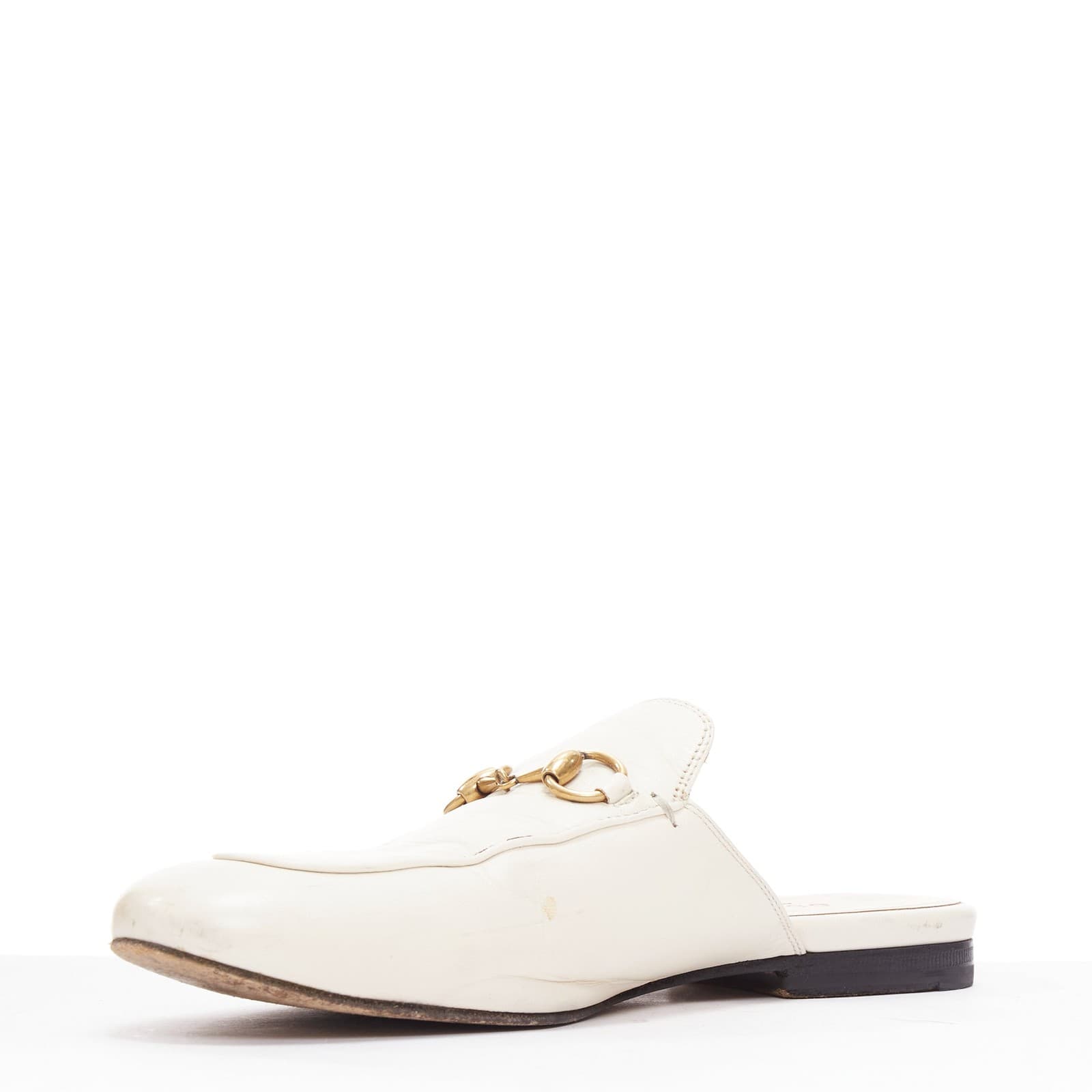 GUCCI Princetown cream leather gold horsebit flat mule loafer EU36 4