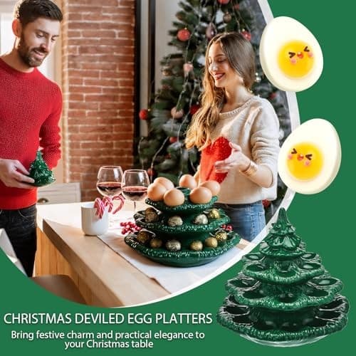  4 Tier Christmas Tree Shape Deviled Egg Platters Trays Holds 26 Holes Green 6