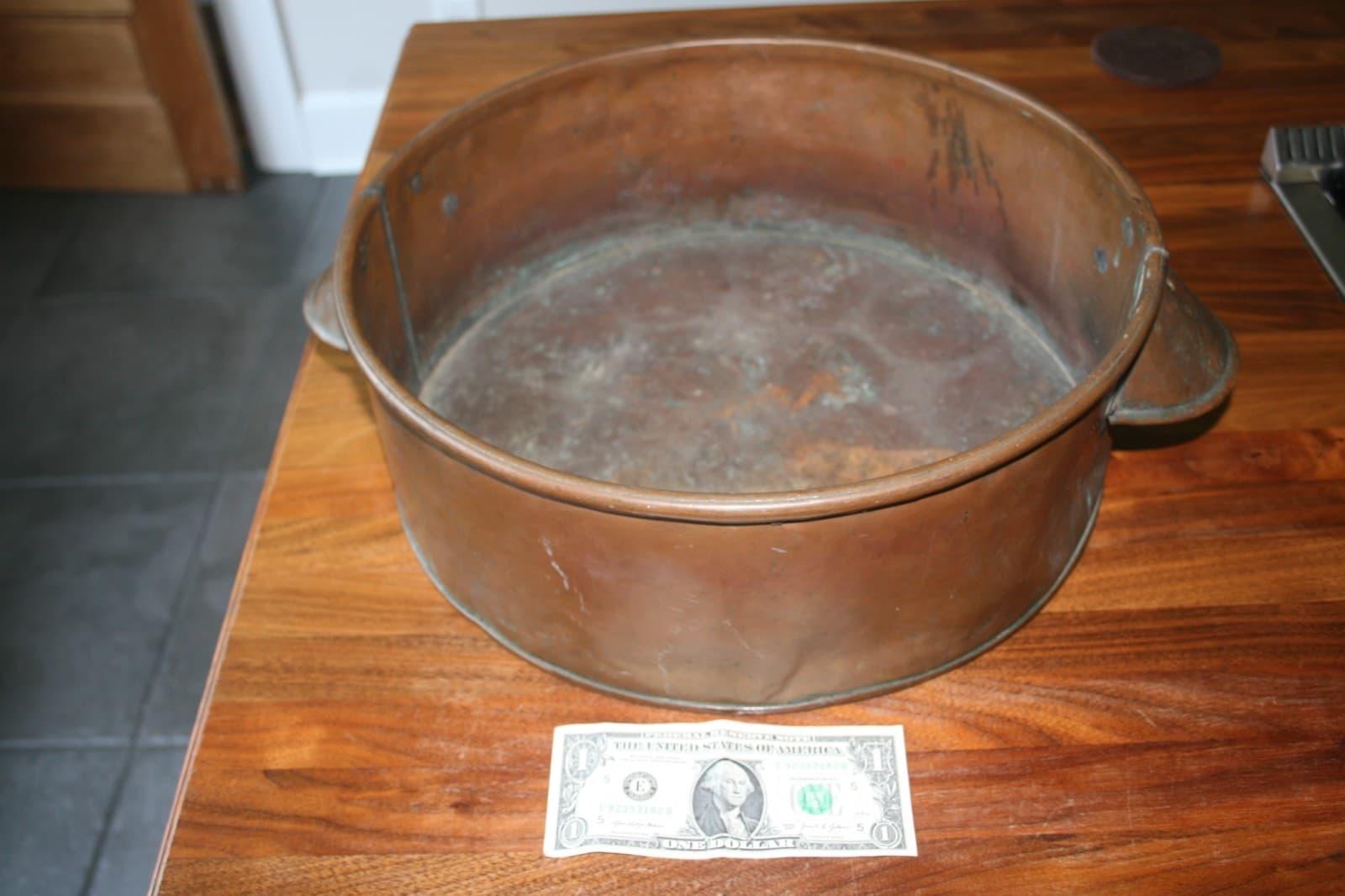 Antique Large Copper Flat Bottom Pot Kettle