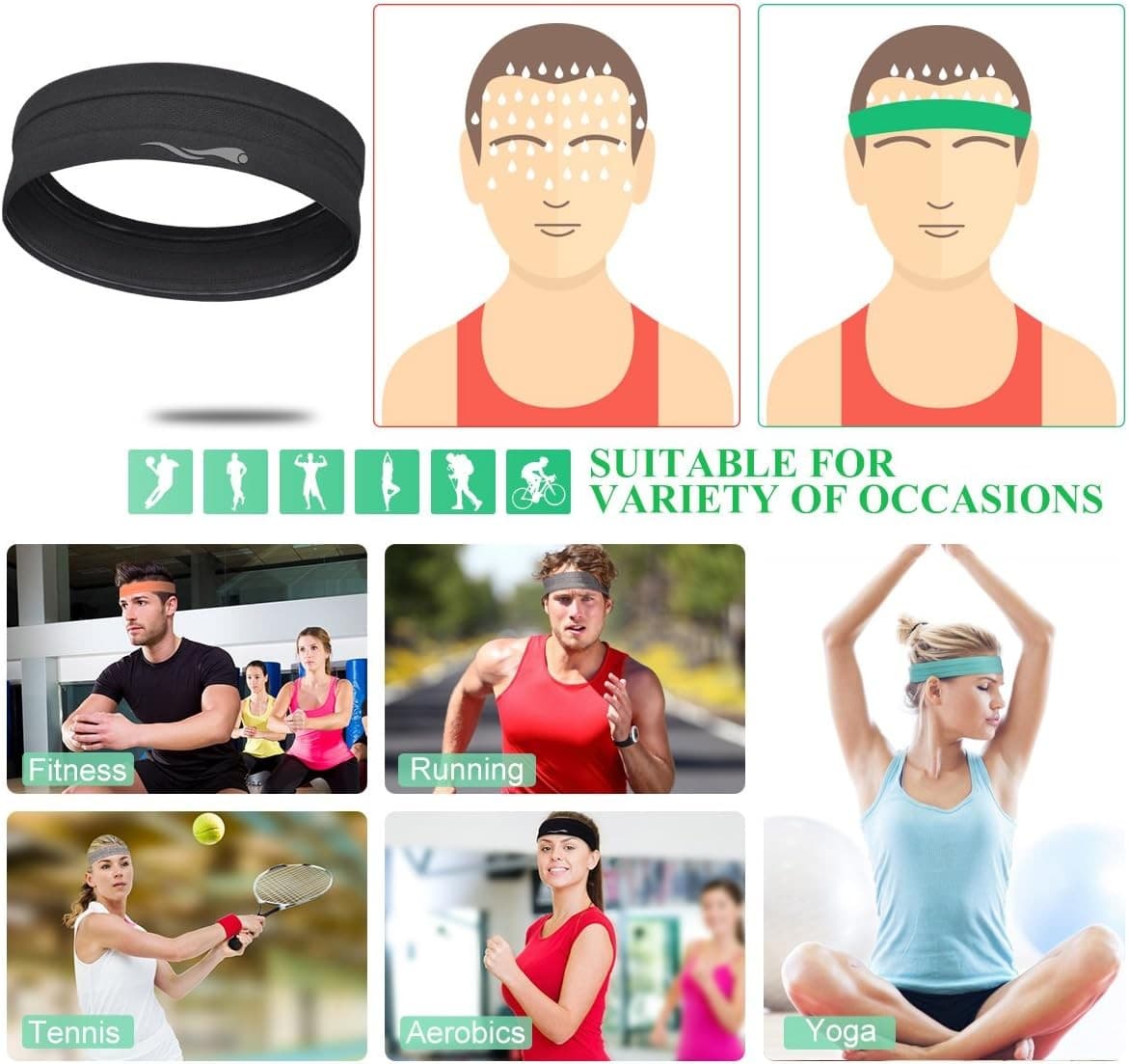 Headbands Sweatbands for Women Men│Super 6-pack unisex workout headbands  4