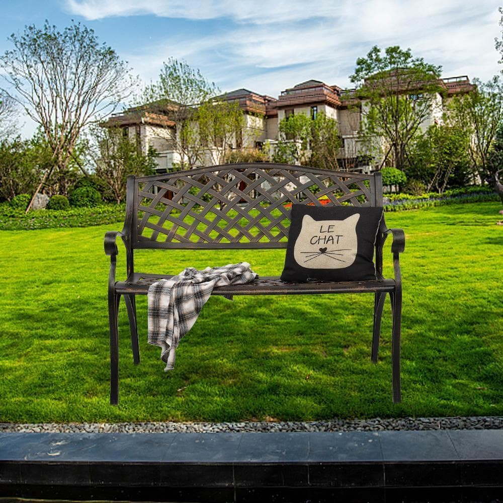 All-weather Outdoor Cast Aluminum Bench With Mesh Backrest Seat Surface Benches 6