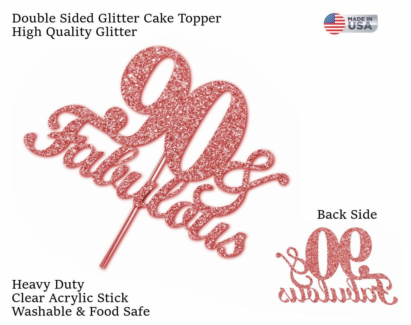 Fabulous & 90 Rose Gold Glitter Cake Topper 90th Birthday Party Decorations 3