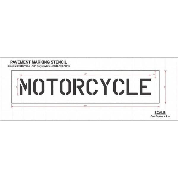 Rae Stl-108-70616 Pavement Stencil, Message, Motorcycle, 6 In Character Height, 3